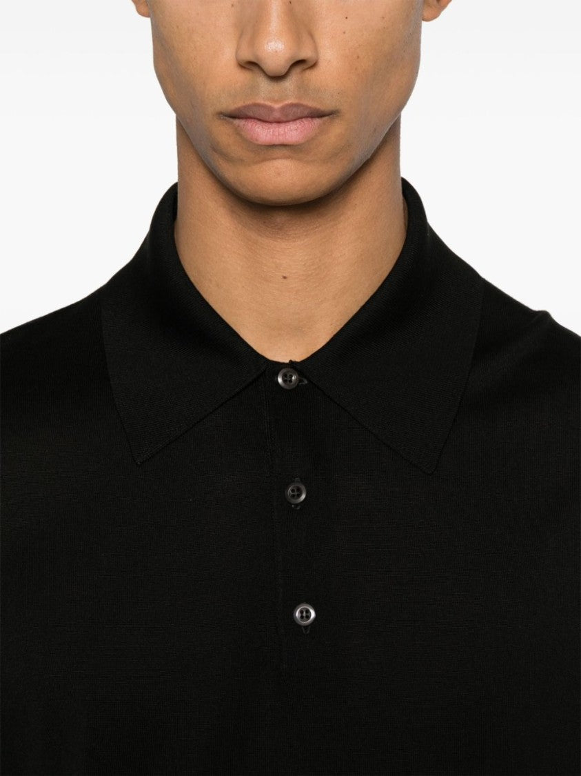 Prada Classic Black Polo With Structured Collar And Buttoned Placket
