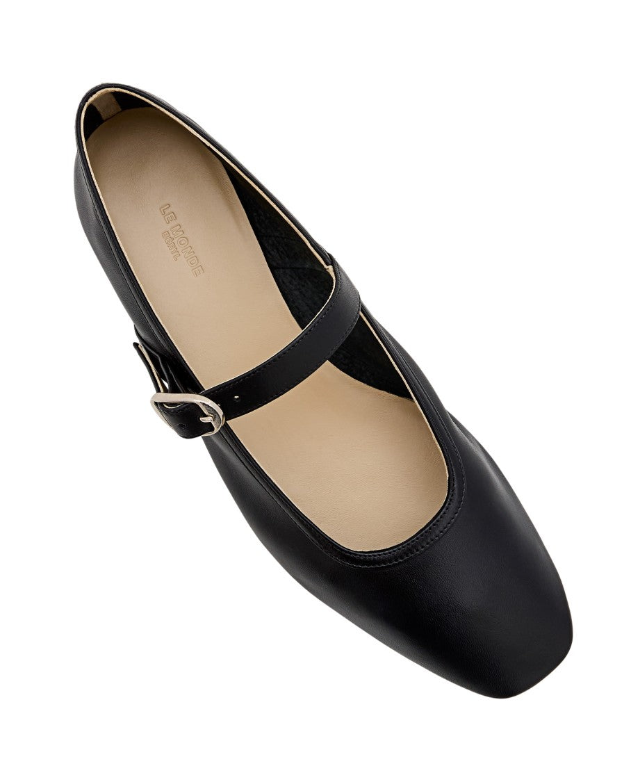 Le Monde Beryl Black Stella Leather Strap Ballet Flats