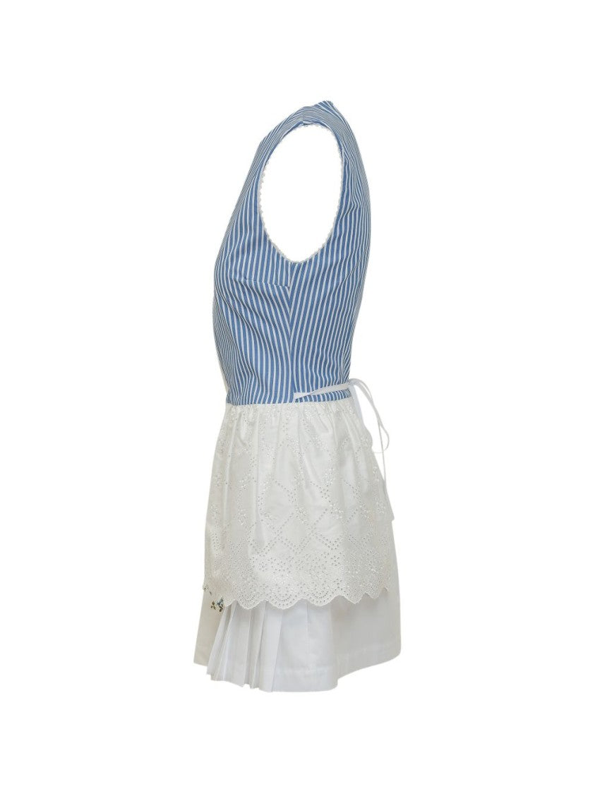 Msgm White Blue Striped Floral Mini Dress