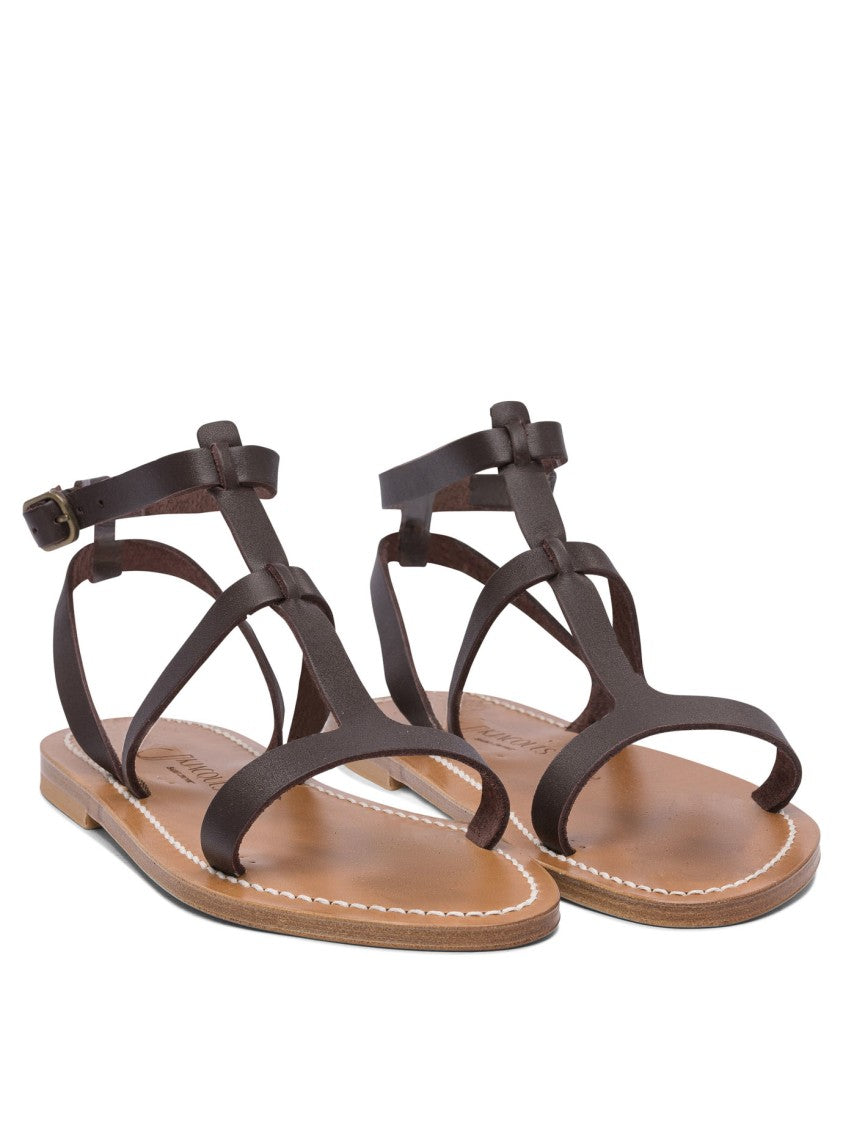 K.Jacques Brown Leather Sandals With Adjustable Ankle Strap