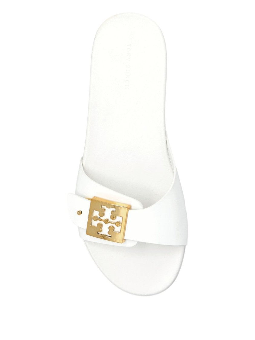 Tory Burch Minimalist White Sandals With Gold-Tone Buckle Detail