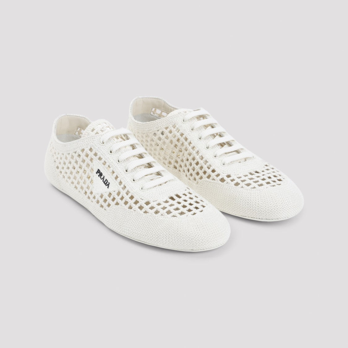 Prada Lattice-Patterned White Sneakers