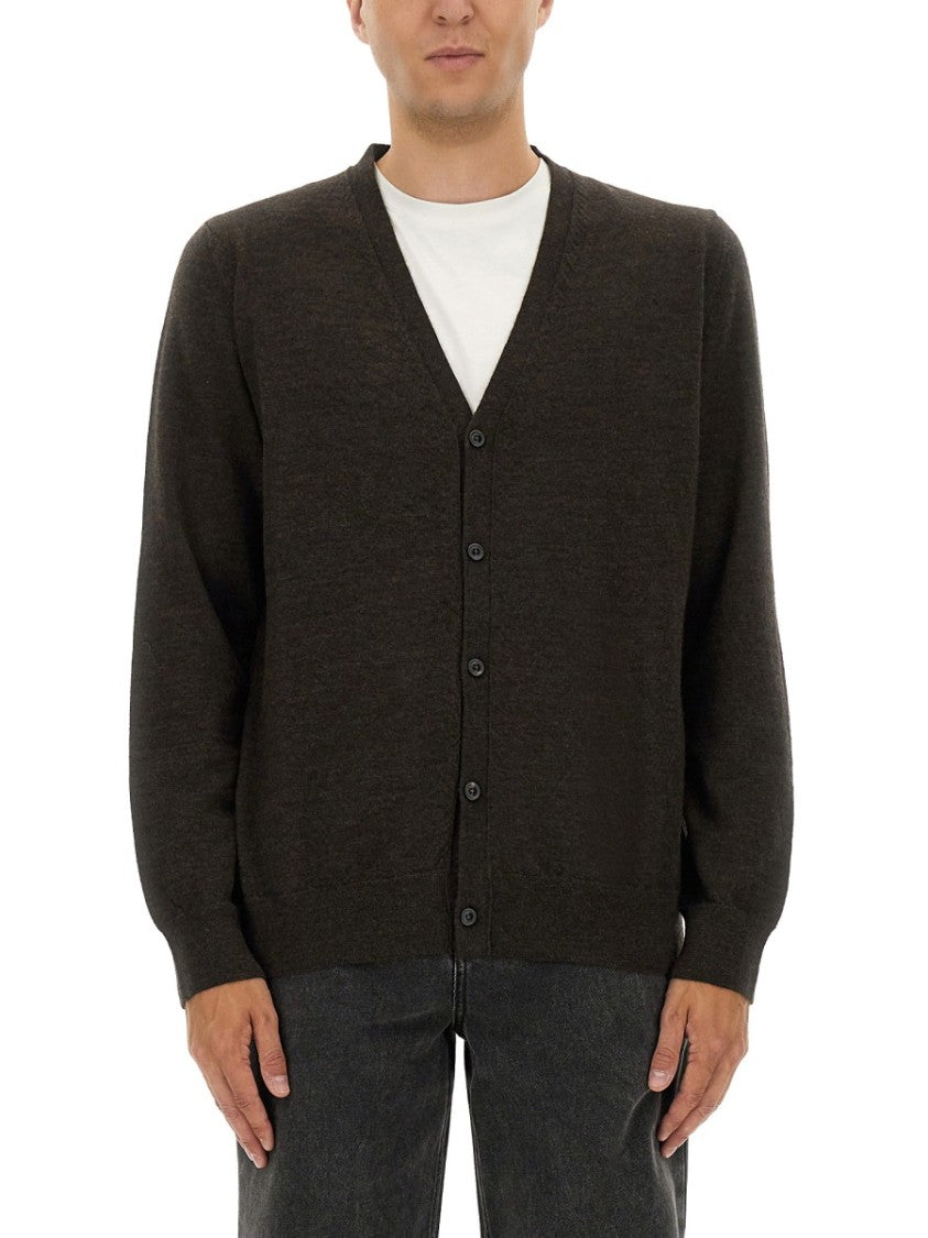 Maison Margiela Brown Wool Cardigan With Suede Elbow Patches