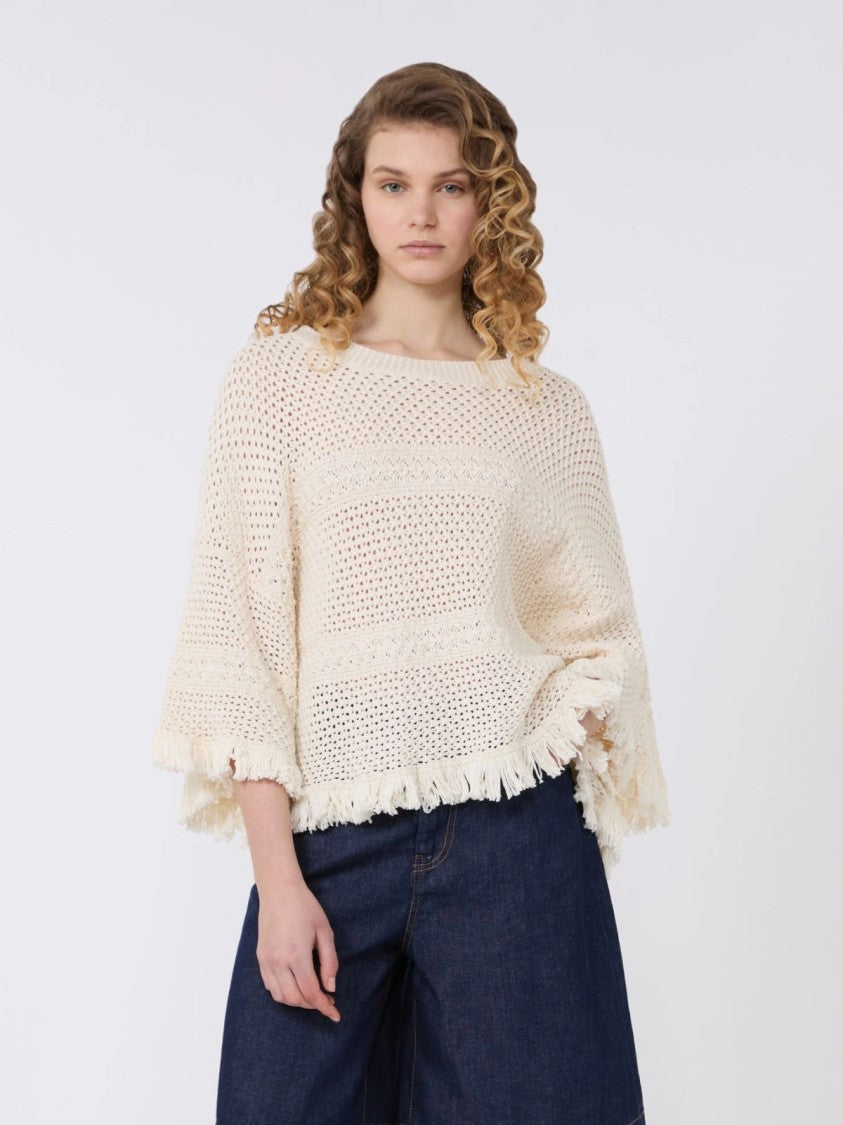 Max Mara Textured Open-Knit Sweater With Fringe Detail