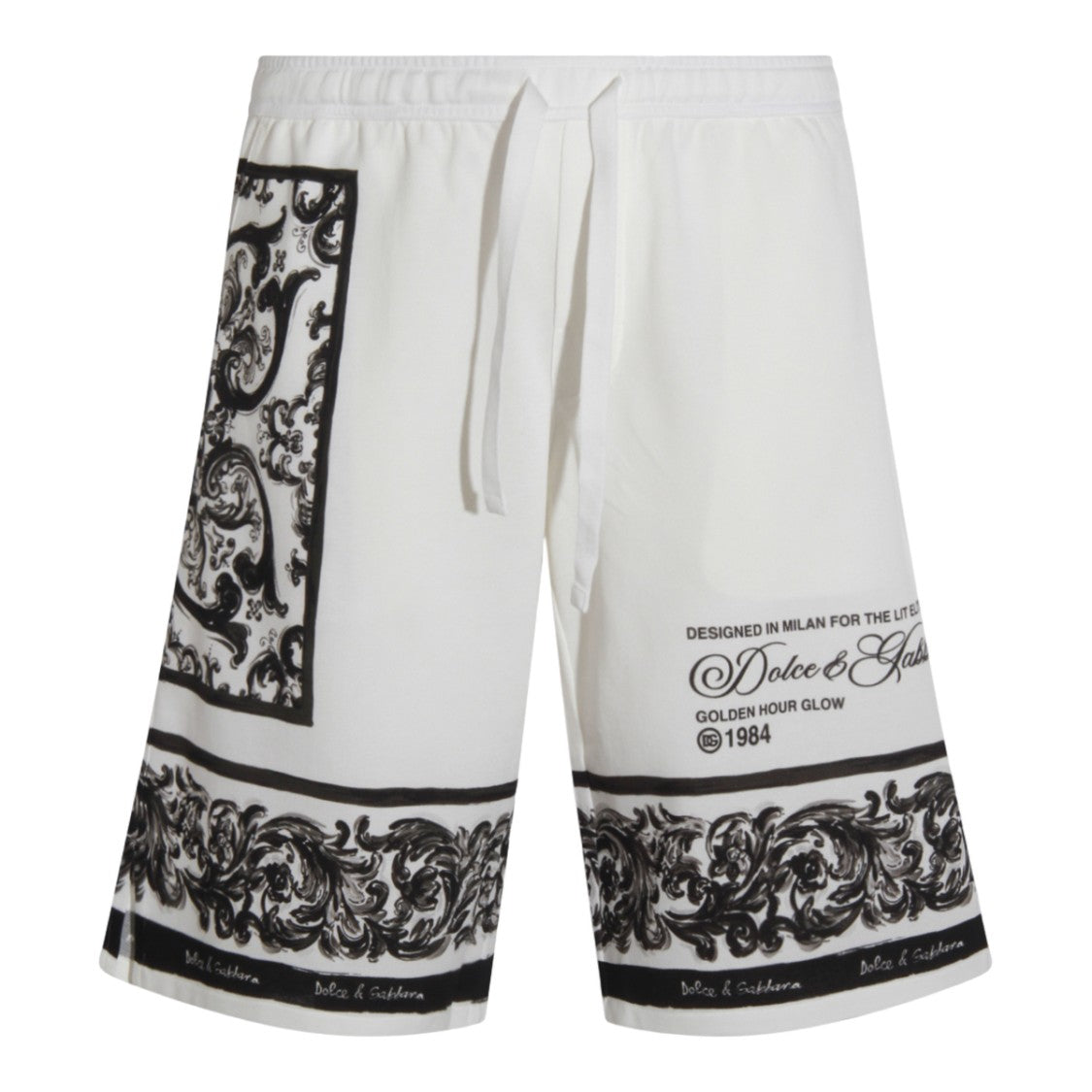 Dolce & Gabbana White Shorts With Baroque Patterns
