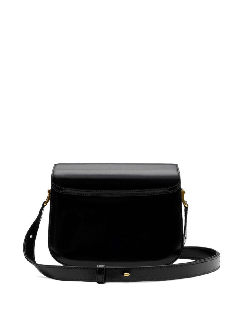 Ami Paris Black Structured Logo Plaque Handbag