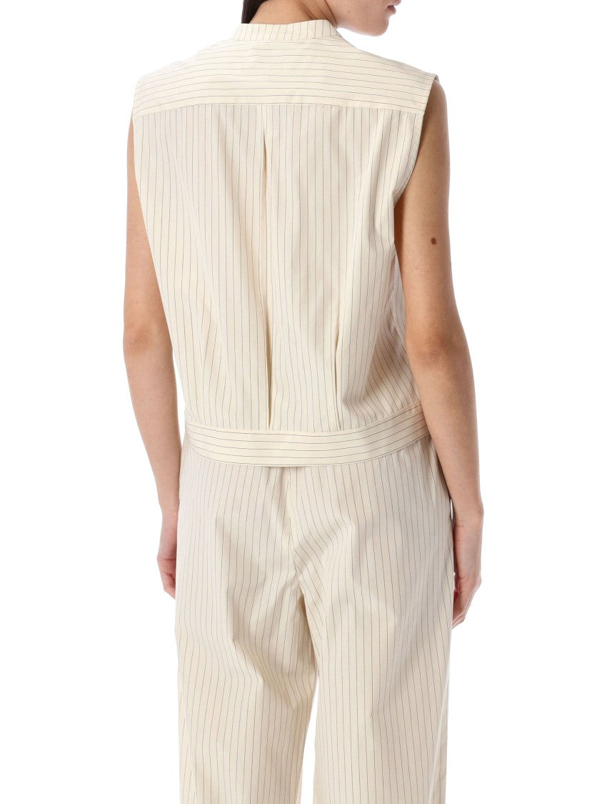 Loulou Studio Hale Stripes Sleeveless Shirt With Classic Collar