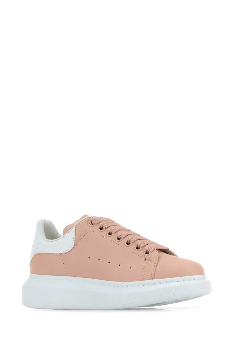 Alexander Mcqueen Pink Leather Sneakers With Light White Leather Heel