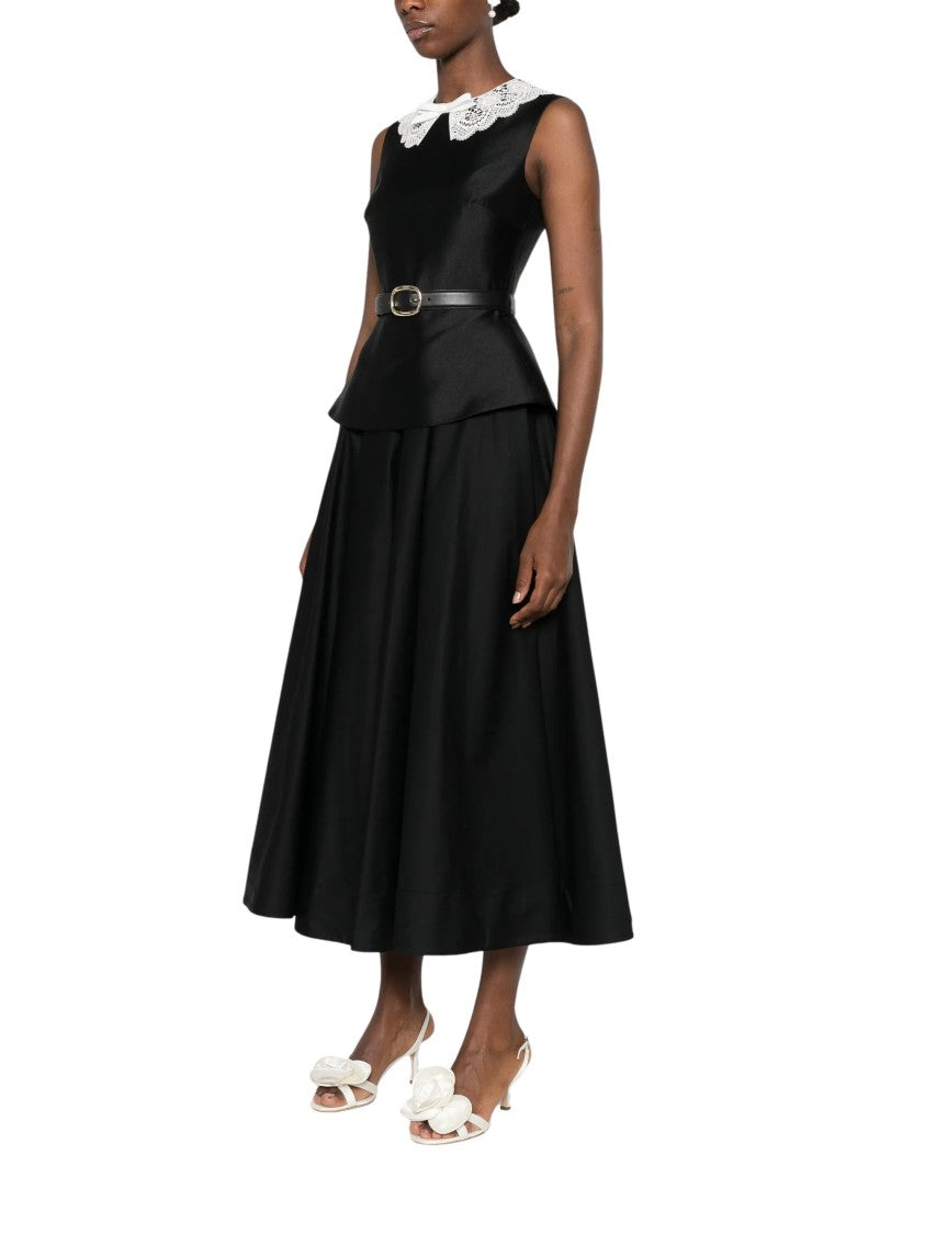 Self-Portrait Black Peplum Jeweled Crepe Midi Dress