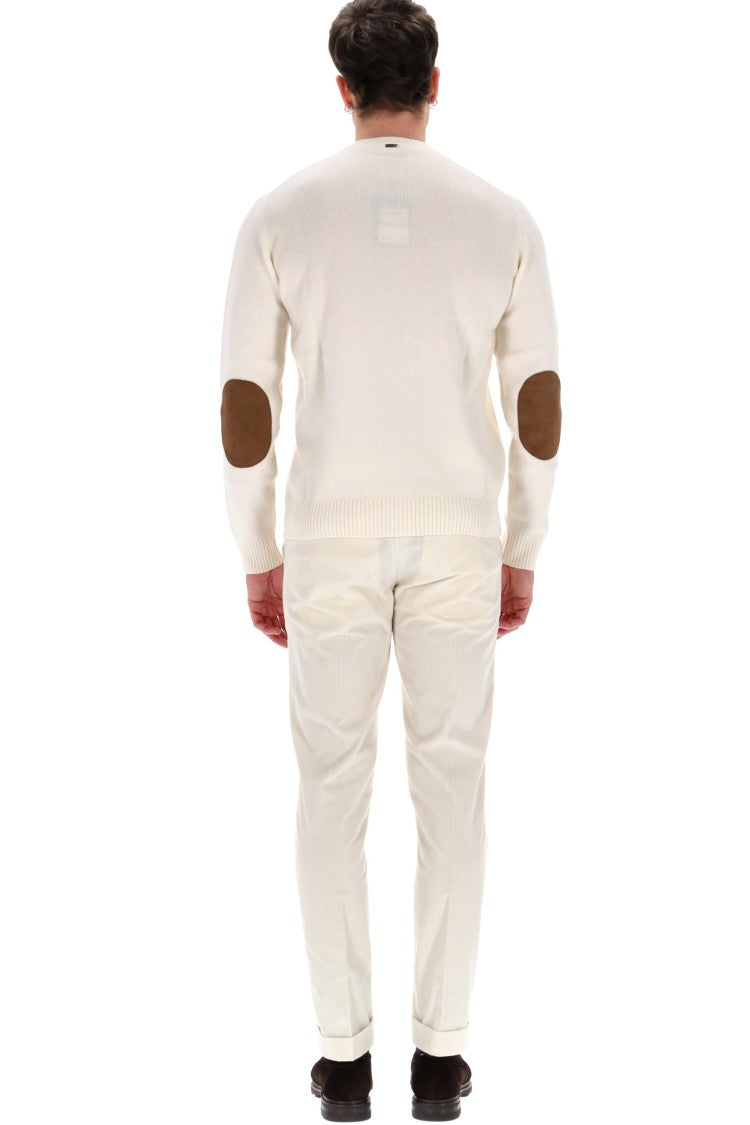 Herno Wool-Cashmere Crewneck Sweater With Suede Patches