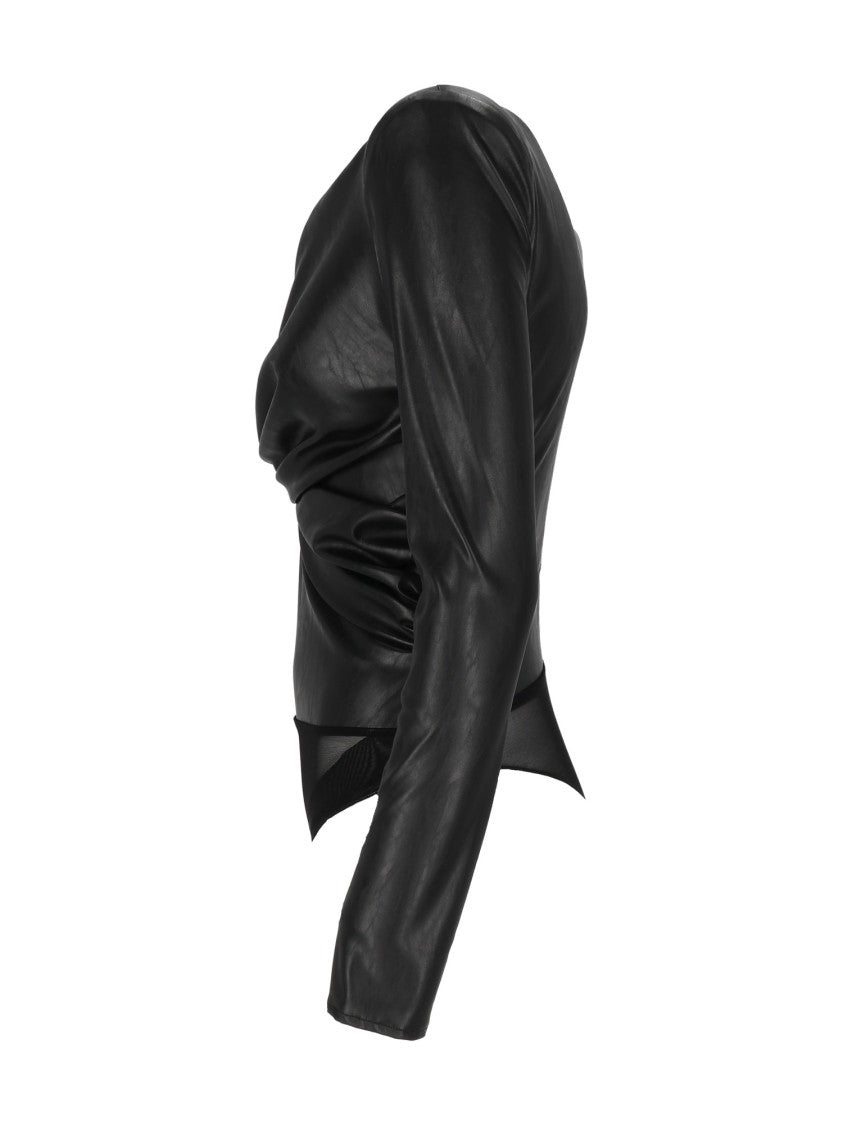 Elisabetta Franchi Faux Leather Bodysuit With Twisted Knot Detail