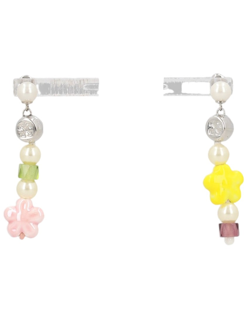 Off-White Silver Flower Pearls Brass Earrings