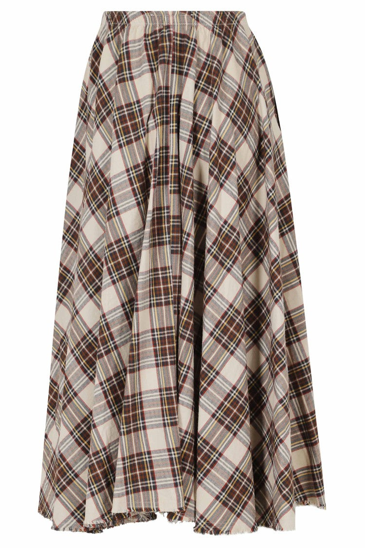 Department 5 Oat Alice Plaid Fringed Hem Midi Skirt
