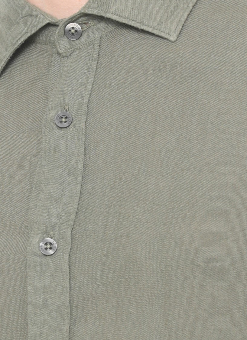 120% Lino Army Green Cotton Casual Shirt