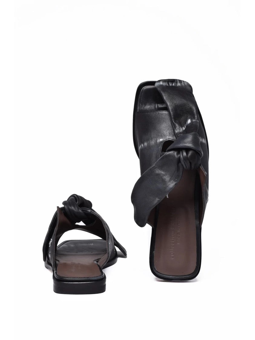 Collection Privee? Black Twisted Knot Leather Slide Sandals