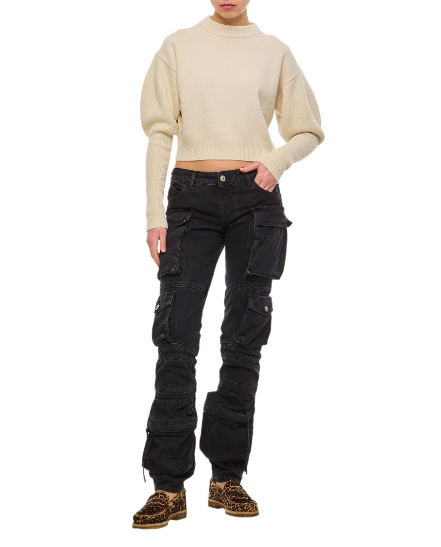 The Attico Washed Black Denim Cargo Pants With Adjustable Cuffs And Multi-Patch Pockets