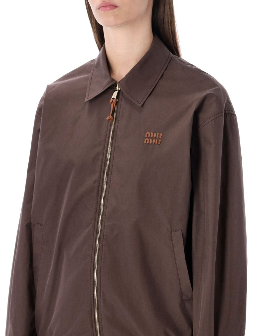 Miu Miu Panama Cotton Blouson Jacket With Leather-Trimmed Cuffs
