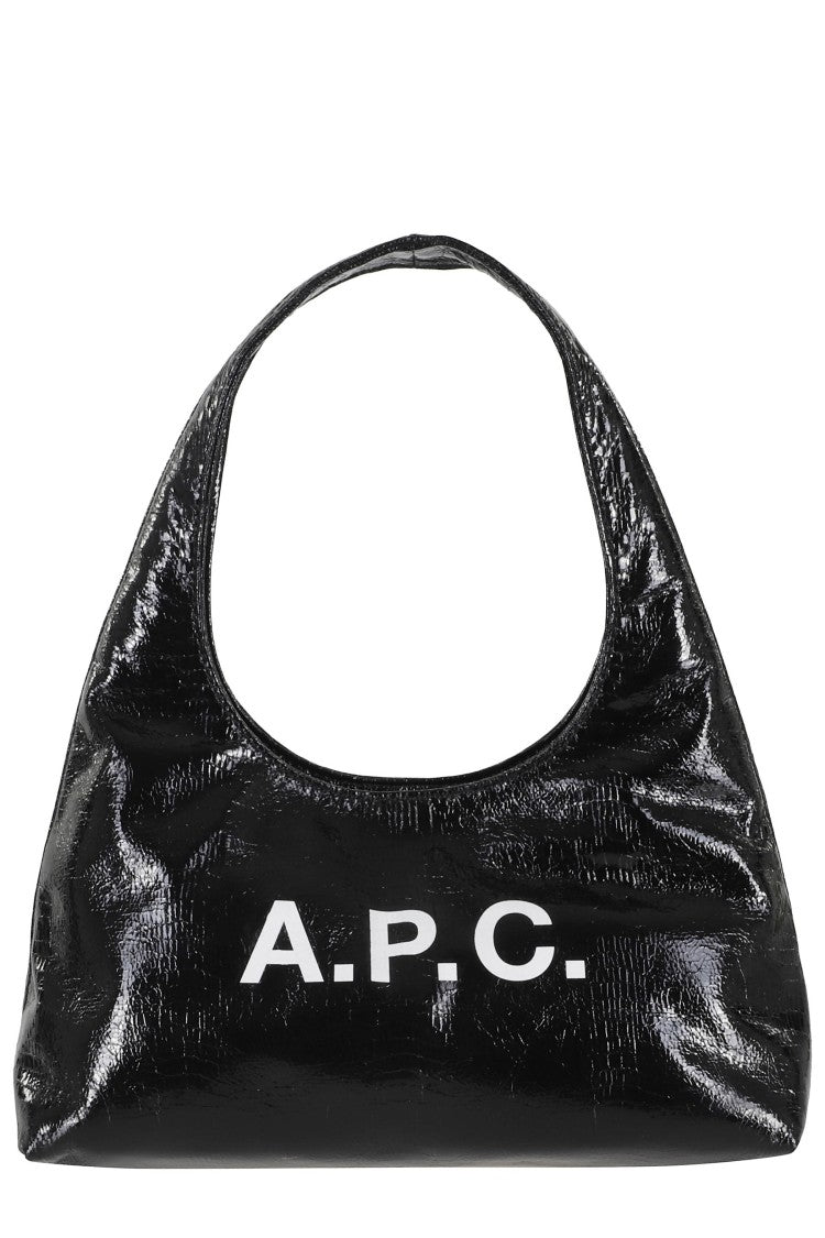 A.P.C. Black Craquelé Baby Ninon Shoulder Front-Logo Polyurethane Shoulder Bag