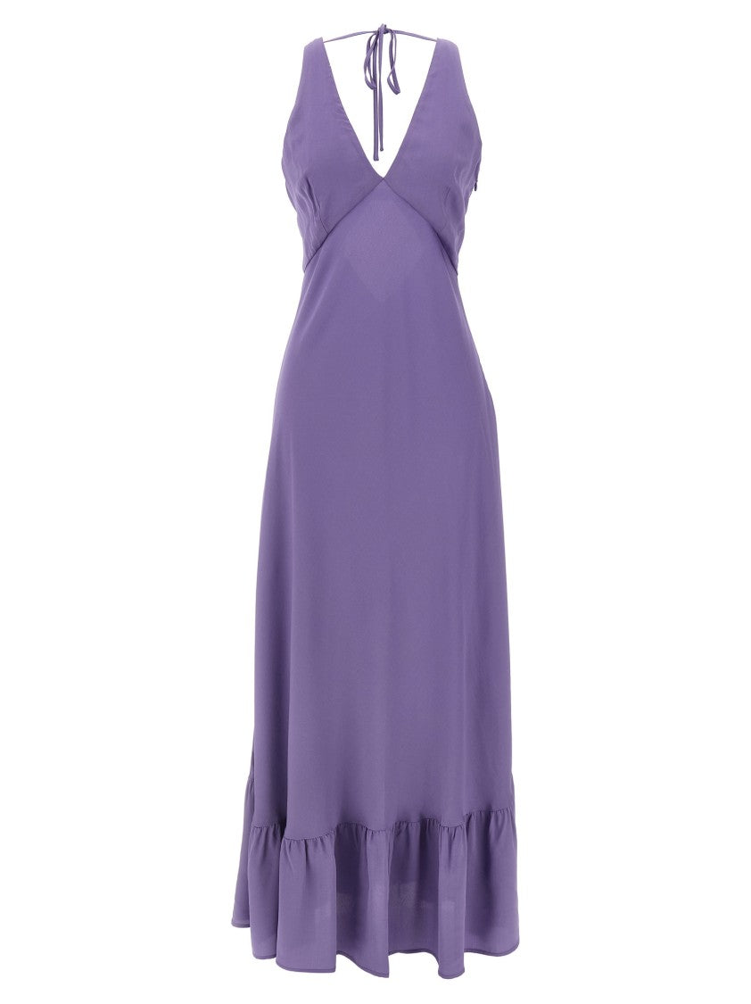 Twin-Set Deep V-Neck Maxi Dress With Flounced Hem