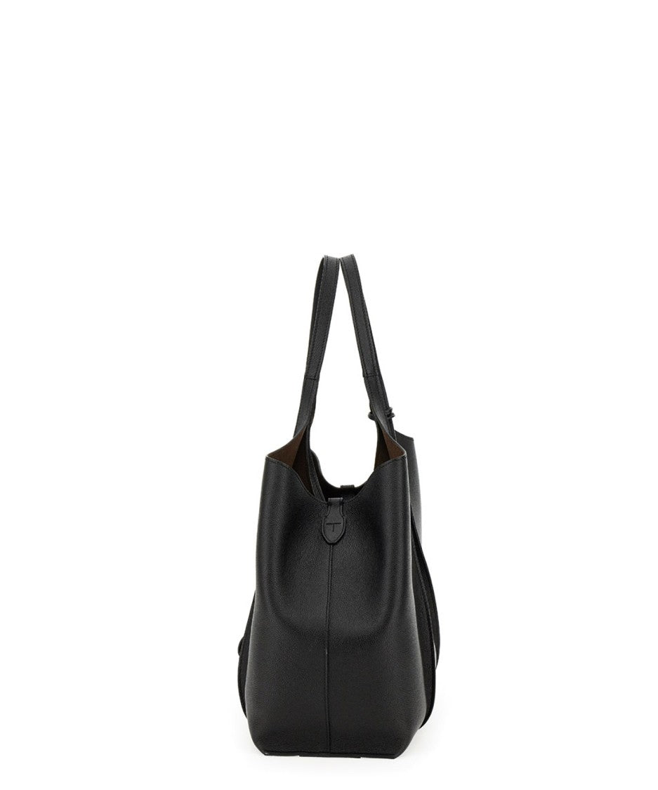 Tod's Structured Black Tote Bag With Gold-Tone Closure