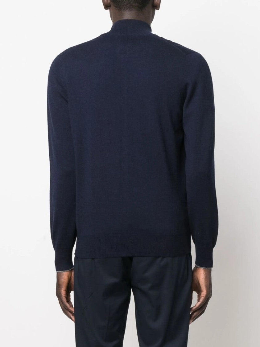 Brunello Cucinelli Deep Navy Cashmere High-Neck Cardigan