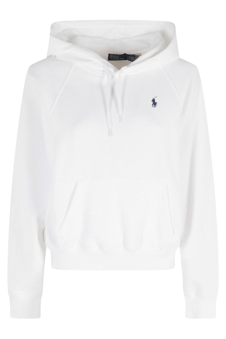 Polo Ralph Lauren White Knit Crewneck Hooded Cotton-Blend Sweatshirt