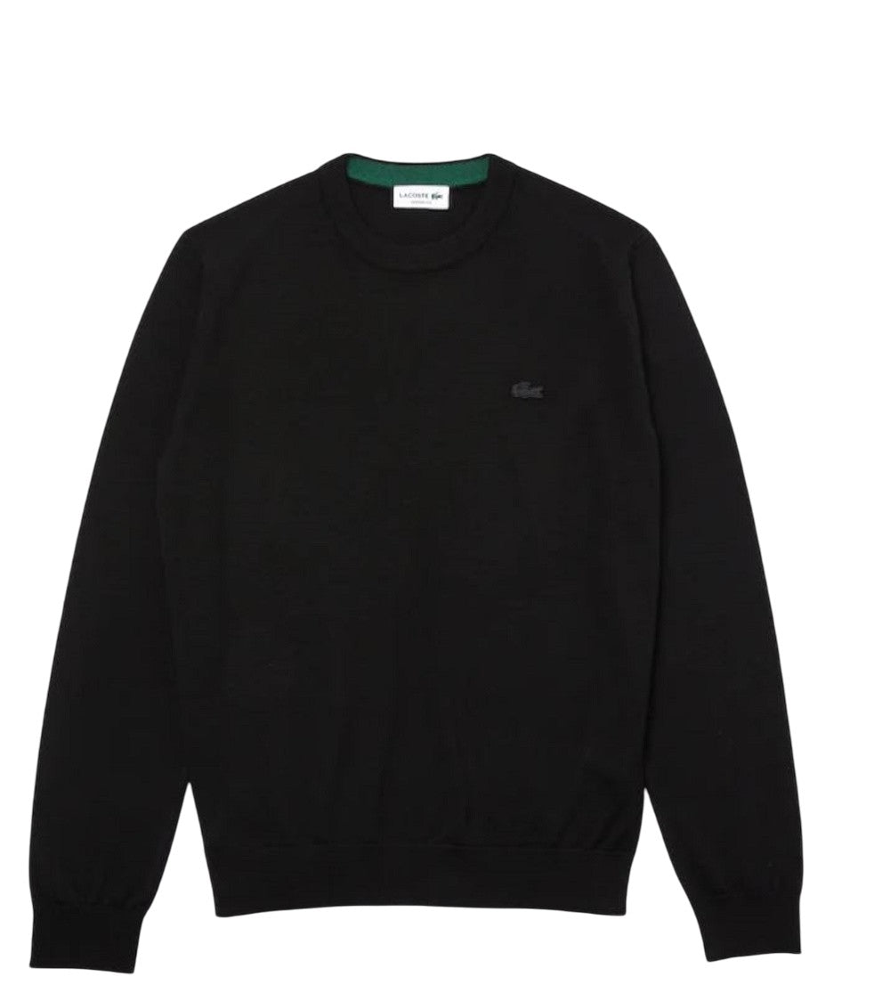Lacoste Crew Neck Black Wool Logo Sweater