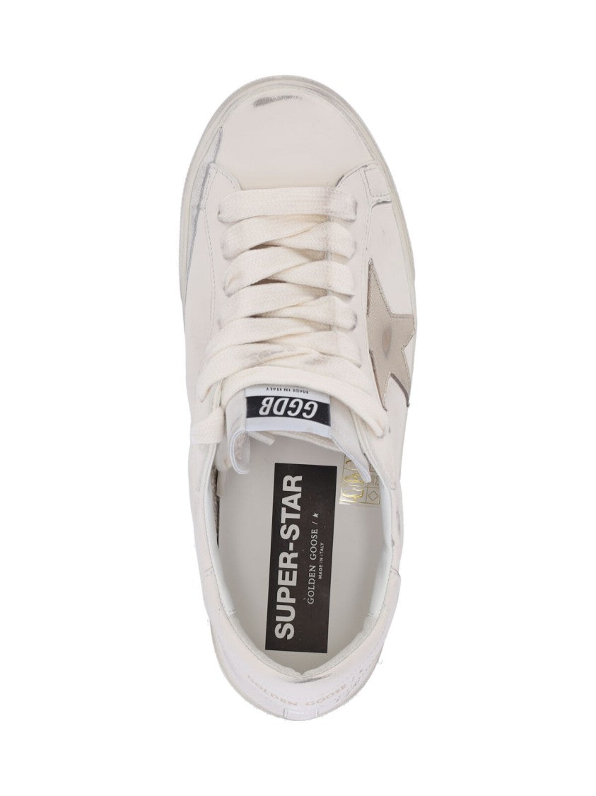 Golden Goose White Super-Star Distressed Leather Low-Top Sneakers