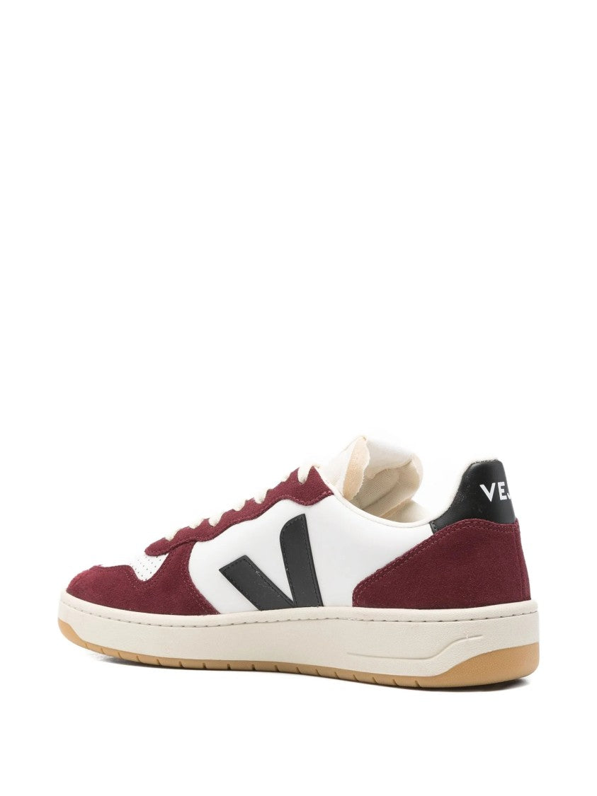 Veja V-10 Leather Burgundy Accent Sneakers