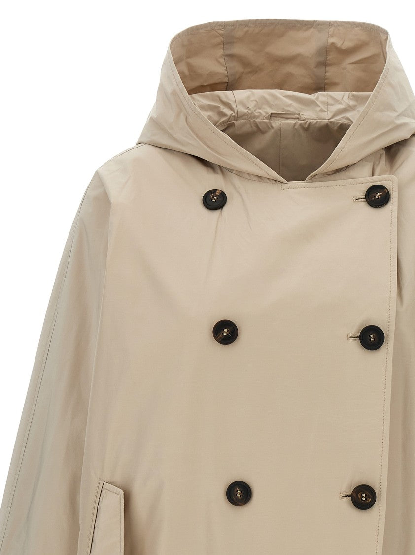 Brunello Cucinelli Baggy Double-Breasted Jacket With Hood And Monile Detail