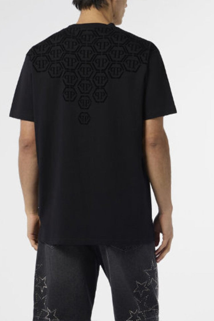 Philipp Plein Black Tonal Degrade Hexagon Monogram Cotton T-Shirt