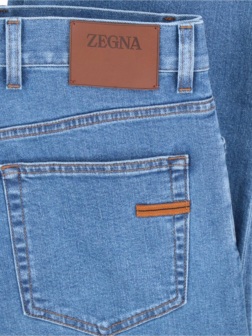 Zegna Blue High-Waist Cotton Denim Straight Jeans