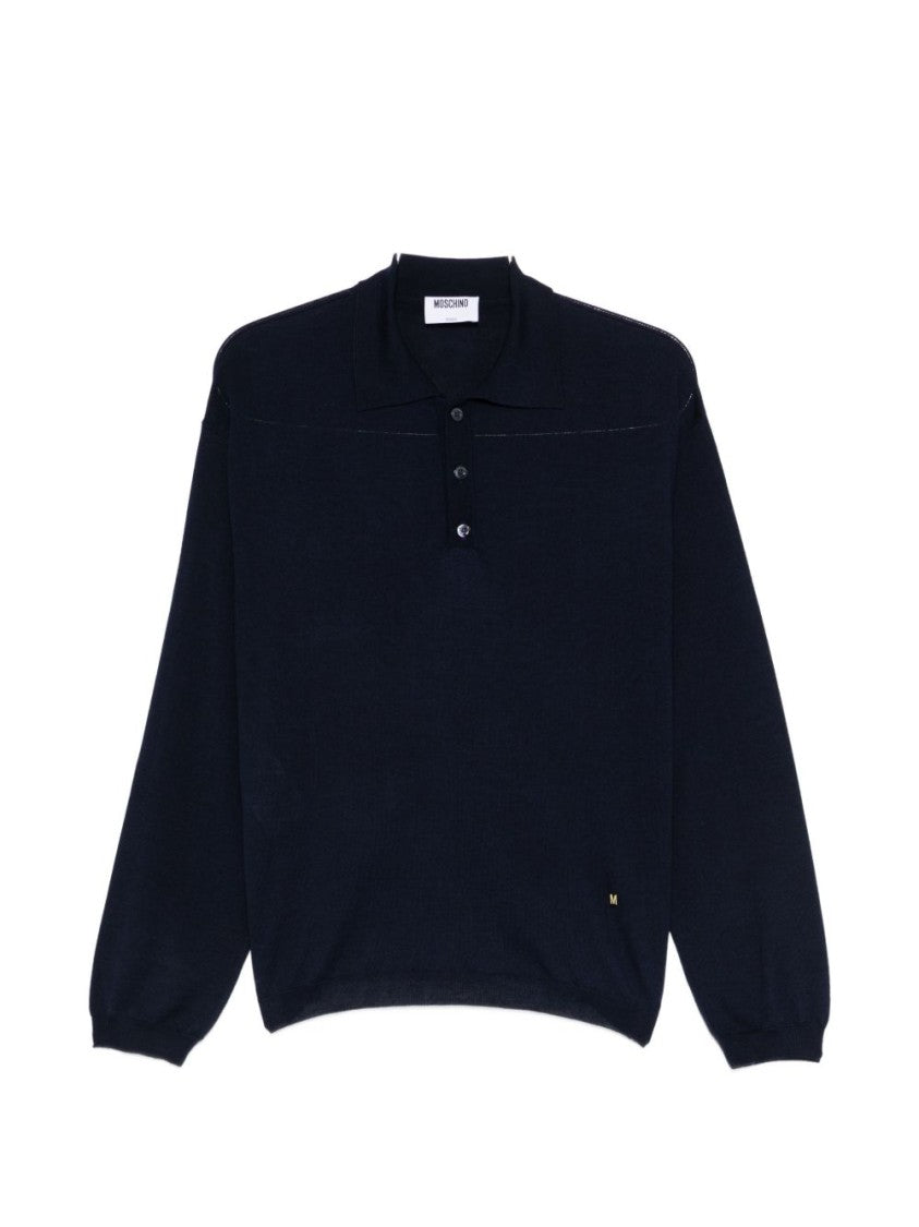 Moschino Blue Knitted Button Long Sleeve Polo