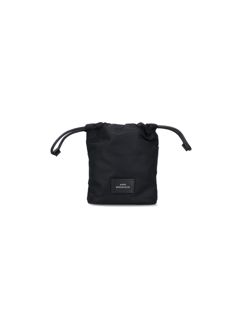 Anya Hindmarch Black Eyes Econyl Drawstring Bucket Pouch
