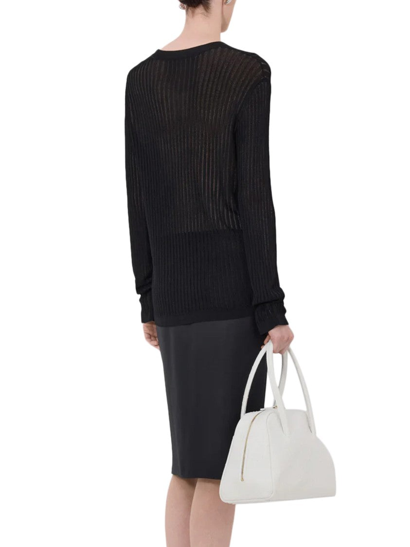 Loulou De Saison Semi-Sheer Black Sweater With Ribbed Knit Texture