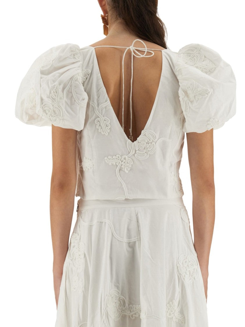 Rotate Birger Christensen Cotton Top With Puff Sleeves