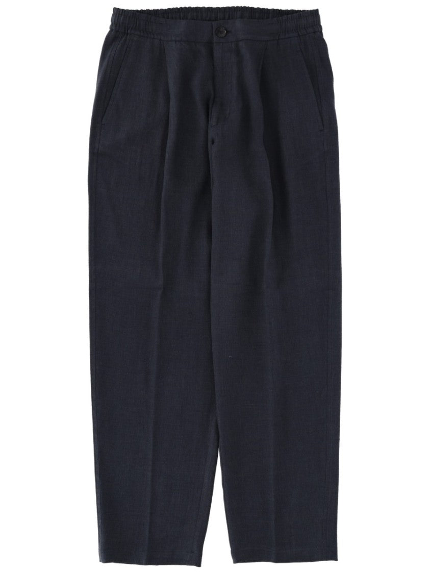 Herno Black Tapered Front Pleats Linen-Blend Formal Pants