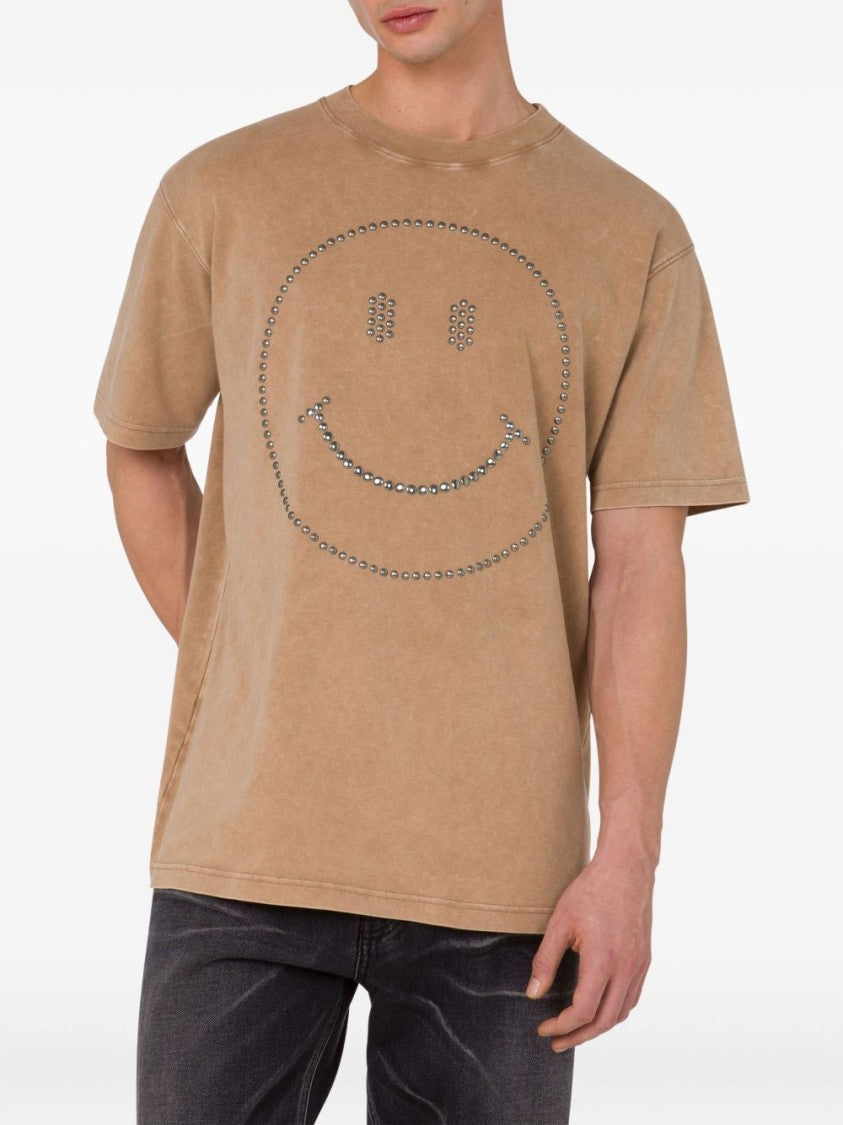 Moschino Light Brown Smiley Face Studded T-Shirt