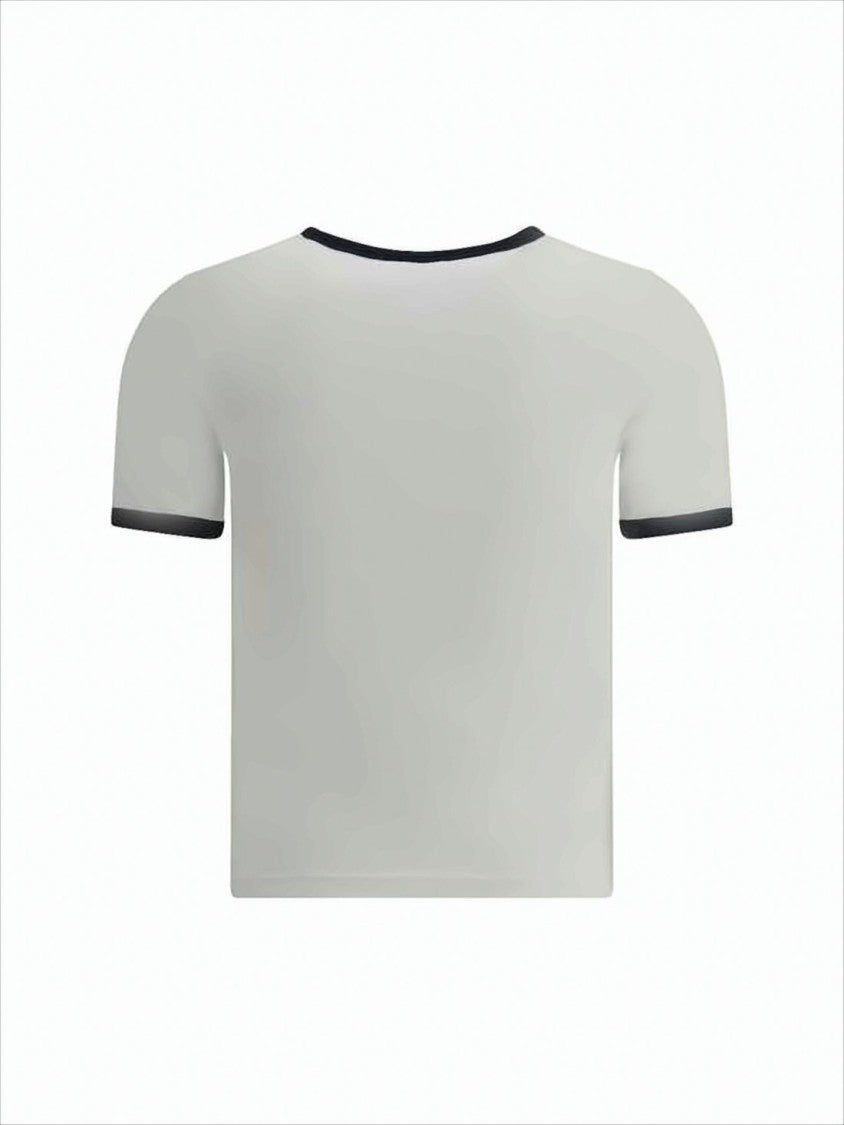 Courrèges Cropped Minimalist White T-Shirt With Contrasting Trim