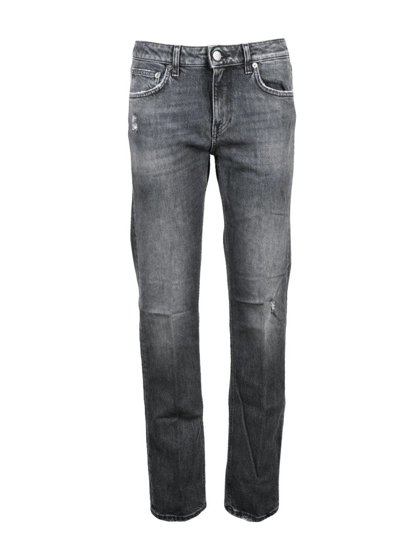 Dondup Black Distressed Slim Fit Cotton-Blend Jeans