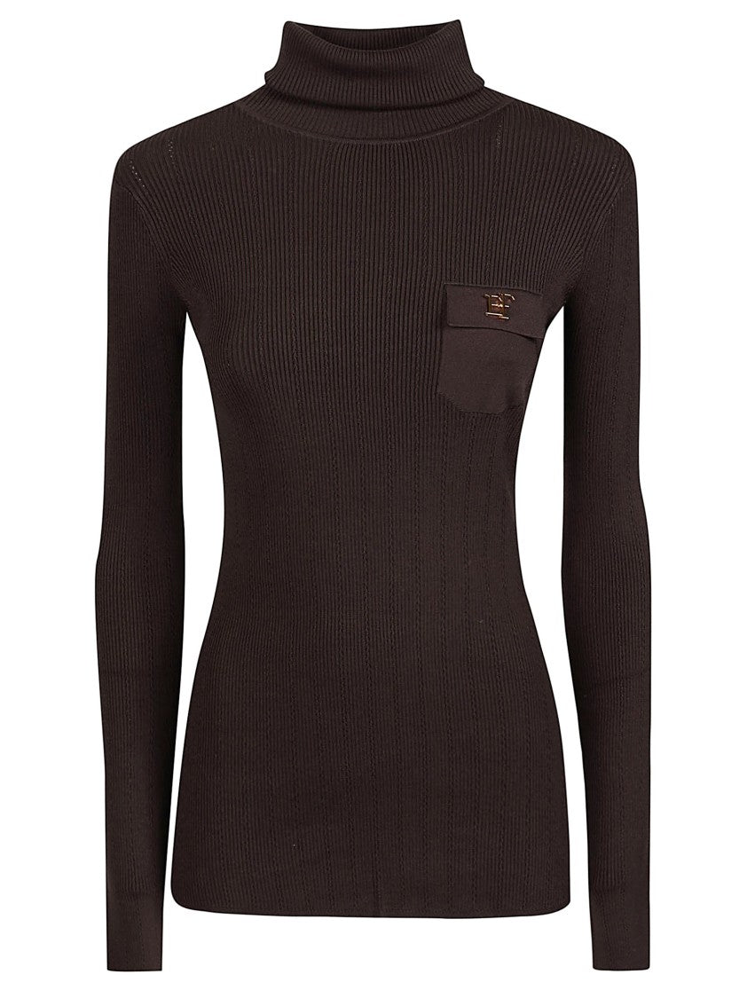 Elisabetta Franchi Fitted Long Sleeve Sweater With Turtleneck And Ribbed Texture