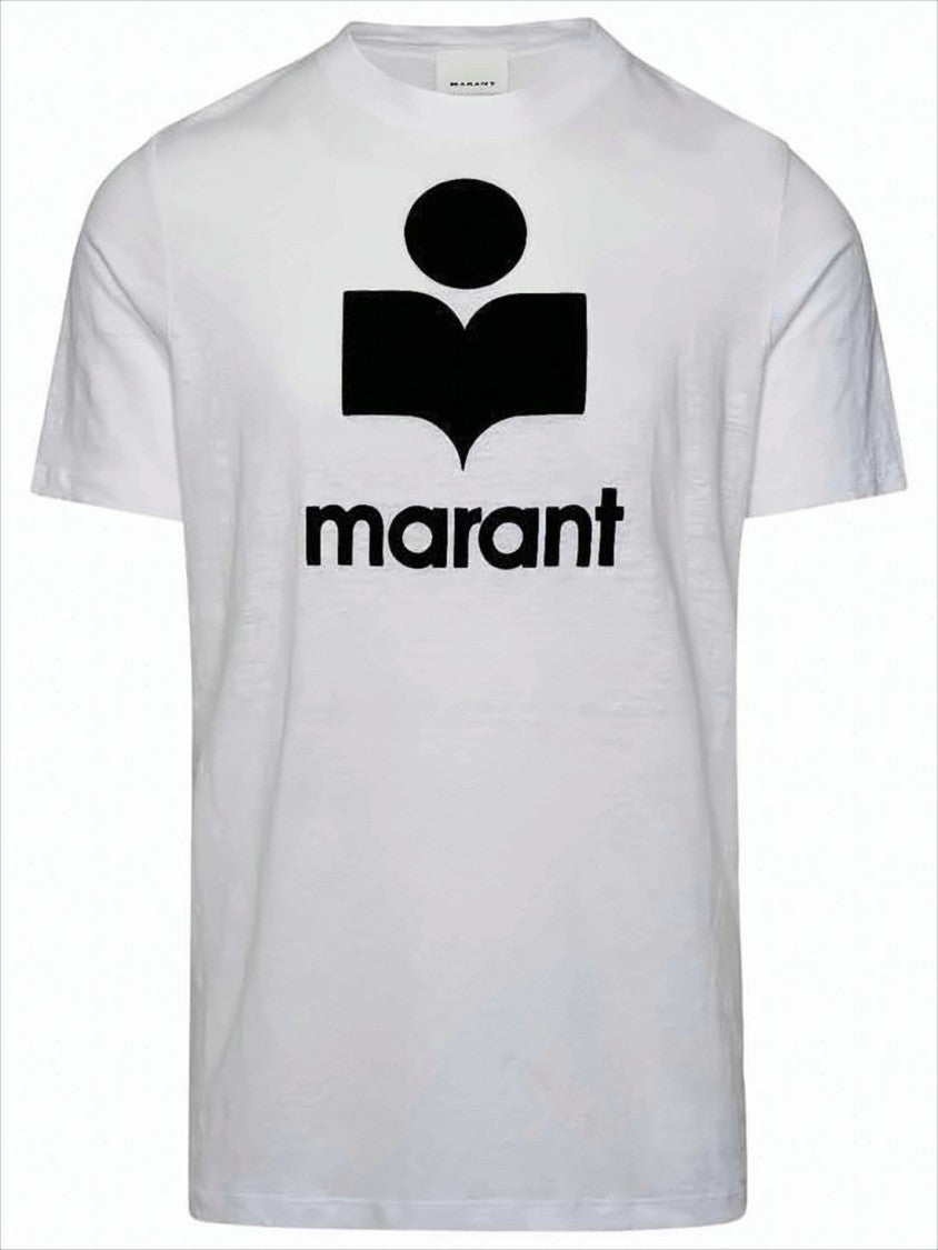 Isabel Marant Linen Crew Neck T-Shirt With Bold Graphic Logo