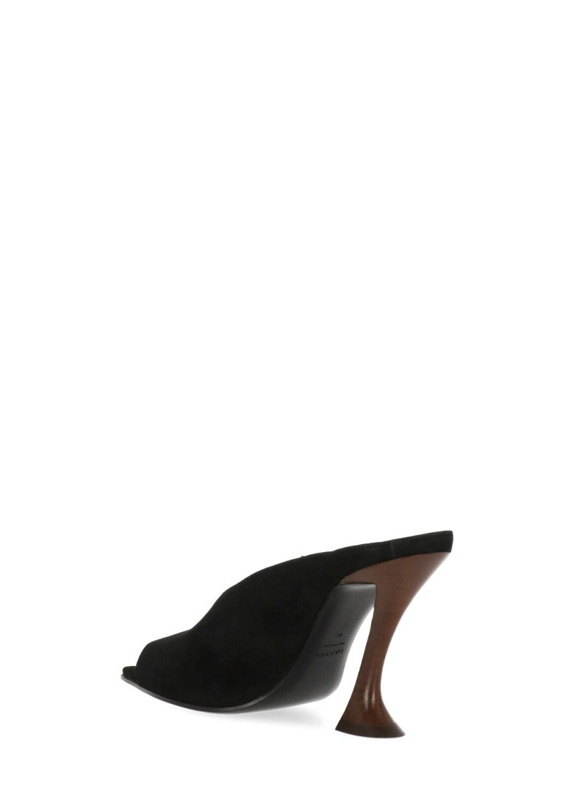 Lanvin Black Suede Heel Shoes With Arrowhead Brown Heel