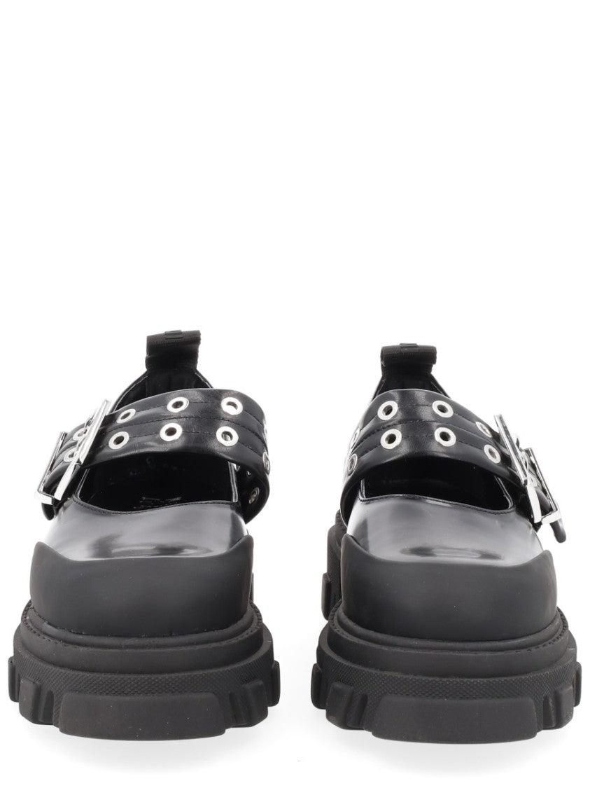 Ganni Logo Buckle Eyelets Platform Flats