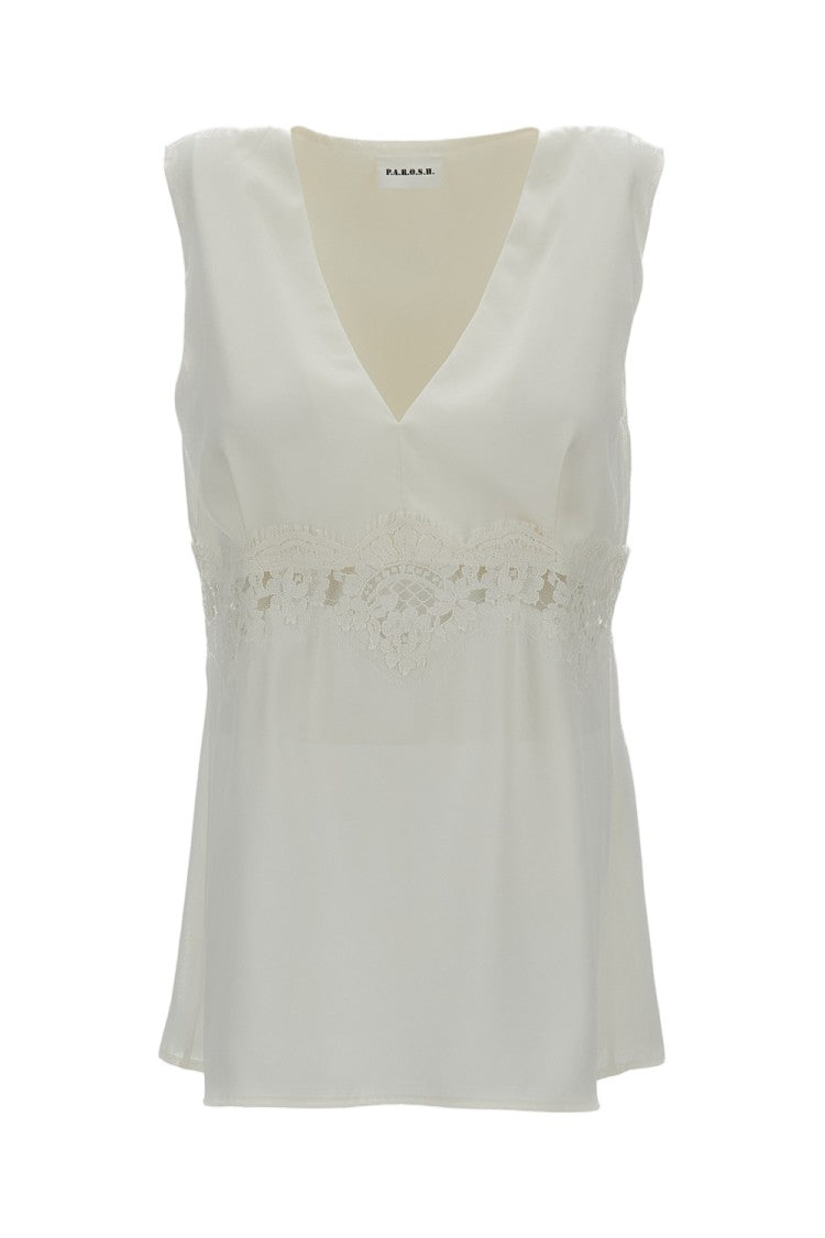 Parosh V-Neck Sleeveless Top With Lace Insert