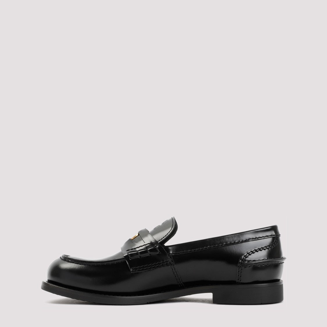 Miu Miu Black Calf Leather Loafers With Metal Plaque Detail