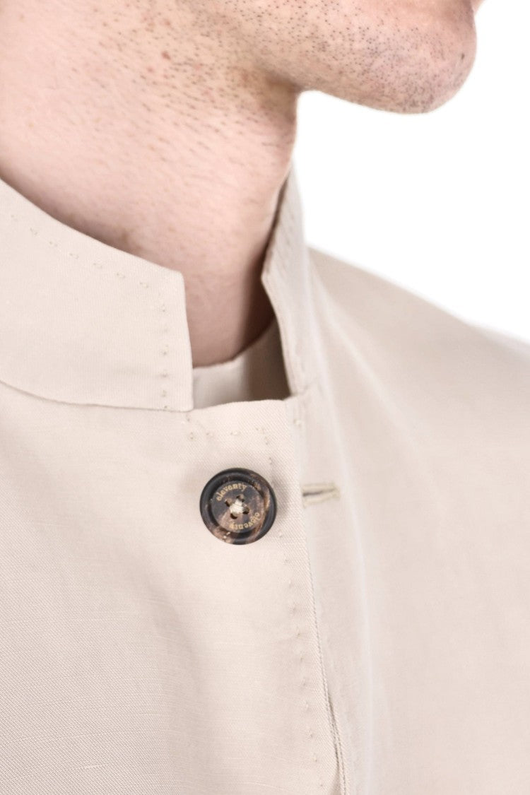 Eleventy Beige Mao Band Collar Lyocell-Linen Jacket