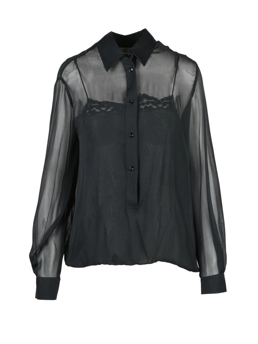 Semi Couture Black Silk-Blend Sheer Voile Blouse