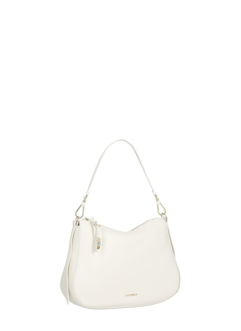 Coccinelle Ivory Leather Nory Small Shoulder Bag With Minimalist Design