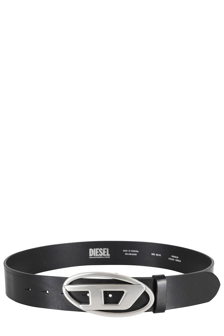 Diesel Black Leather Belt With Distinctive Oval Buckle